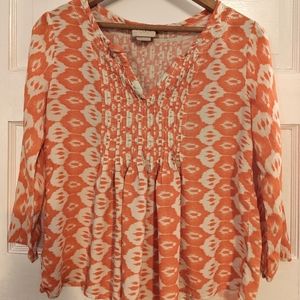 Anthropologie Vanessa Virginia Mahdia Orange & White Ikat Blouse 2